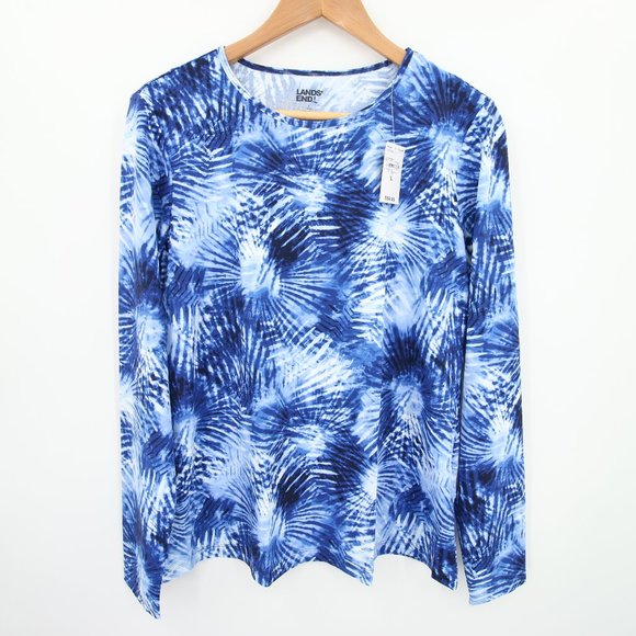 Lands' End Rash Guard Size Large Blue Tie Dye Pattern Scoop Neck Long Sleeve UPF - Picture 1 of 10